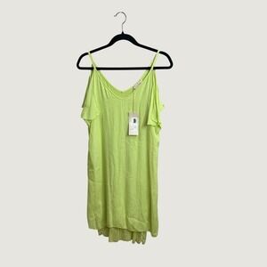 Sofia Italy Cold Shoulder Flutter Sleeve Dress Lime Green OS 100% Silk Fairy NWT